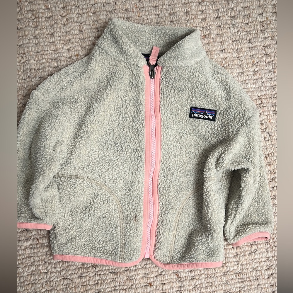 Patagonia Gray Fleece Jacket with Pink Accents 6-12m